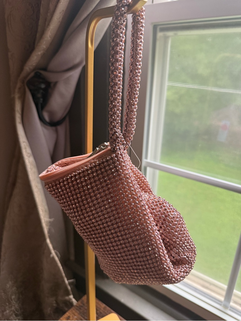 NWT Rhinestone Beaded Pink Evening Wristlet Bag